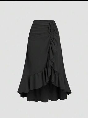 SHEIN Black High-Low Ruffle Skirt with Side Ruched Detail